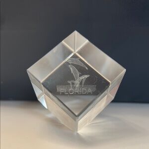 Clear Glass Cube 3D Laser Etched Florida Dolphin Paperweight